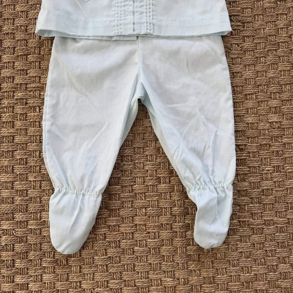 Vintage Baby Boy Heirloom Set With Bonnet Pale Blue Color